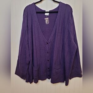 Roaman's Rich Purple V-neck Acrylic Cardigan NWOT Size 4X